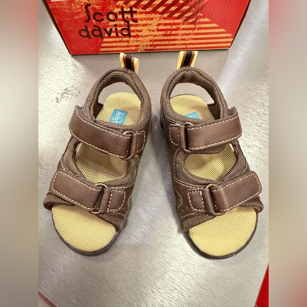 Scott David Brown and Tan Kids Sandals